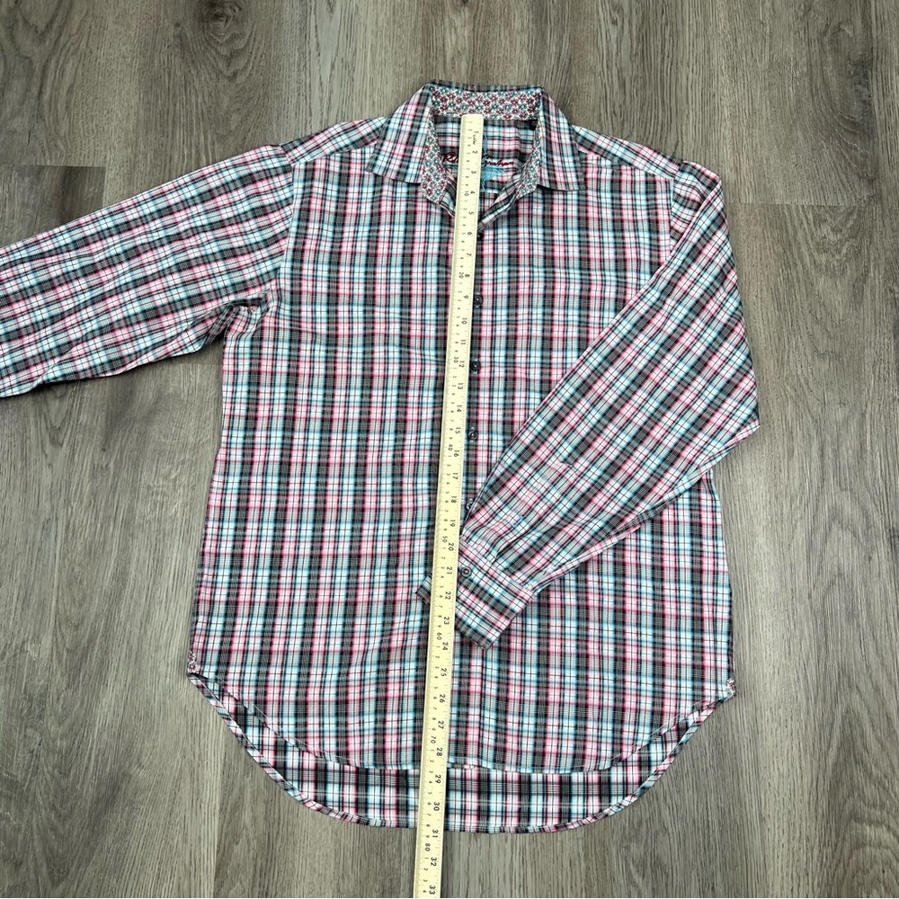 Robert Graham Mens M Plaid Pink Blue Long Sleeve Button Up Dress Shirt Flip Cuff - Picture 7 of 9